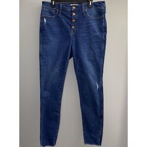 Madewell Womens 10" High Rise Skinny Jeans Size 32 Blue‎ Button Fly Raw Hem